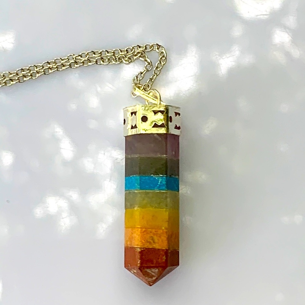 Seven Chakra Silver Capped Terminated Pendant - Picture 2 of 16